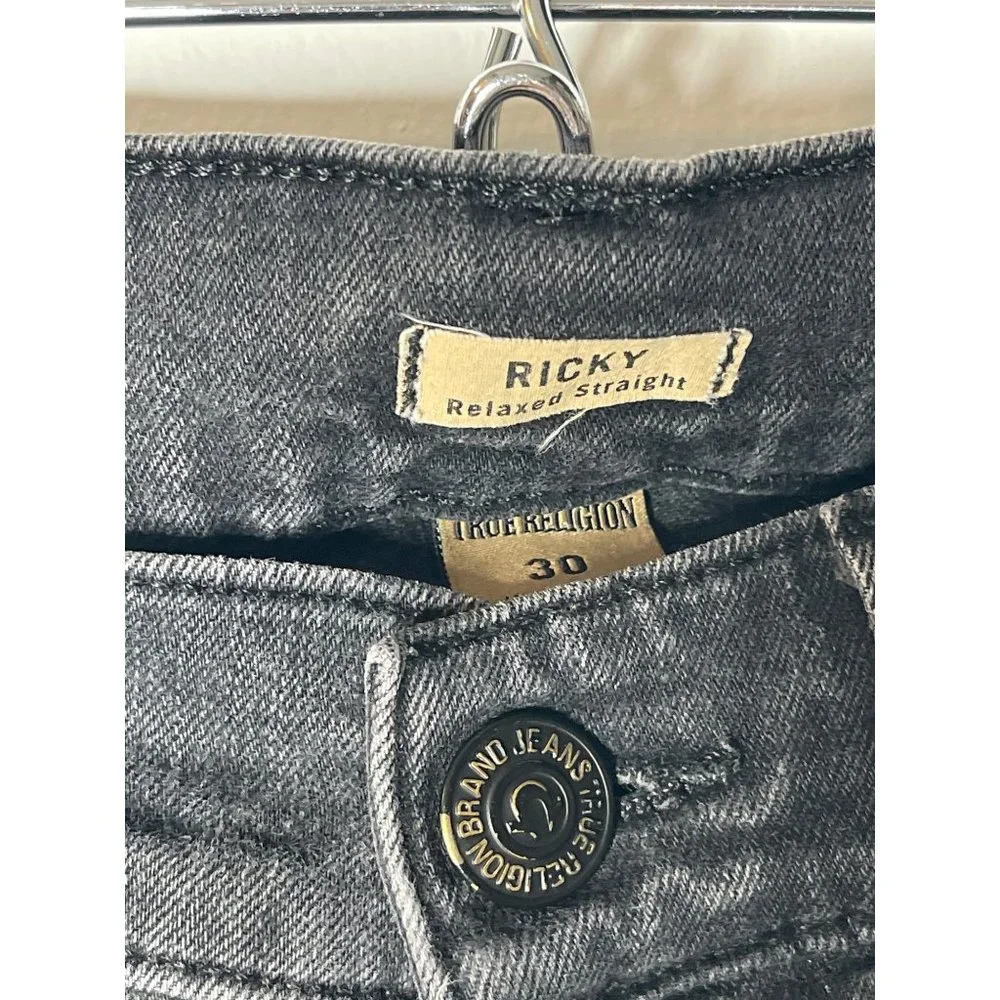 True Religion Ricky Jeans Men 30x31 Black Relaxed Straight Flap Pockets Denim